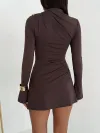 European and American cross-border 2026 Autumn new long-sleeved flared sleeves, metal buckle, elegant and slimming dress and short skirt Application Scenario